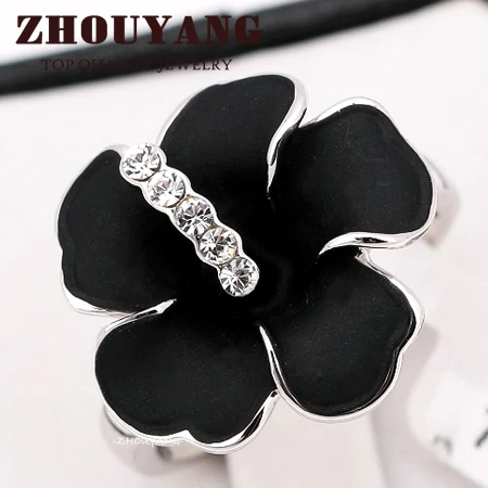 Кольца с черным цветком для женщин высокое качество ZYR263 модные серебристые
