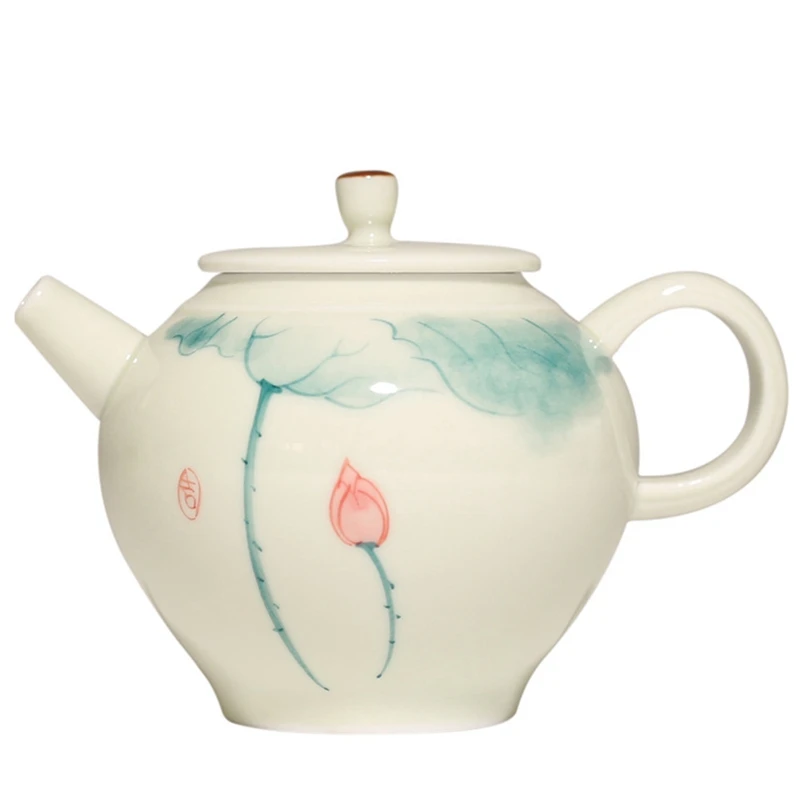 

Chinese Kung Fu Tea Pot Ceramic Tea Kettle Hand Painted Lotus Tea Pot Portable Teapot For Office Travel Outdoor Picnic