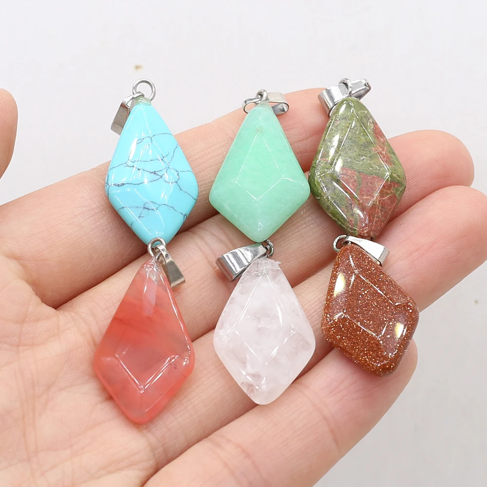 3PCS Fine Natural Stone Pendant Rhombus Faceted Exquisite Charms For DIY Jewelry Necklace Bracelet Earring Making Random 12x20mm |