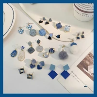 popular personality creative blue earrings youth blue ear jewelry hit color fashion design earrings female temperament wholesale