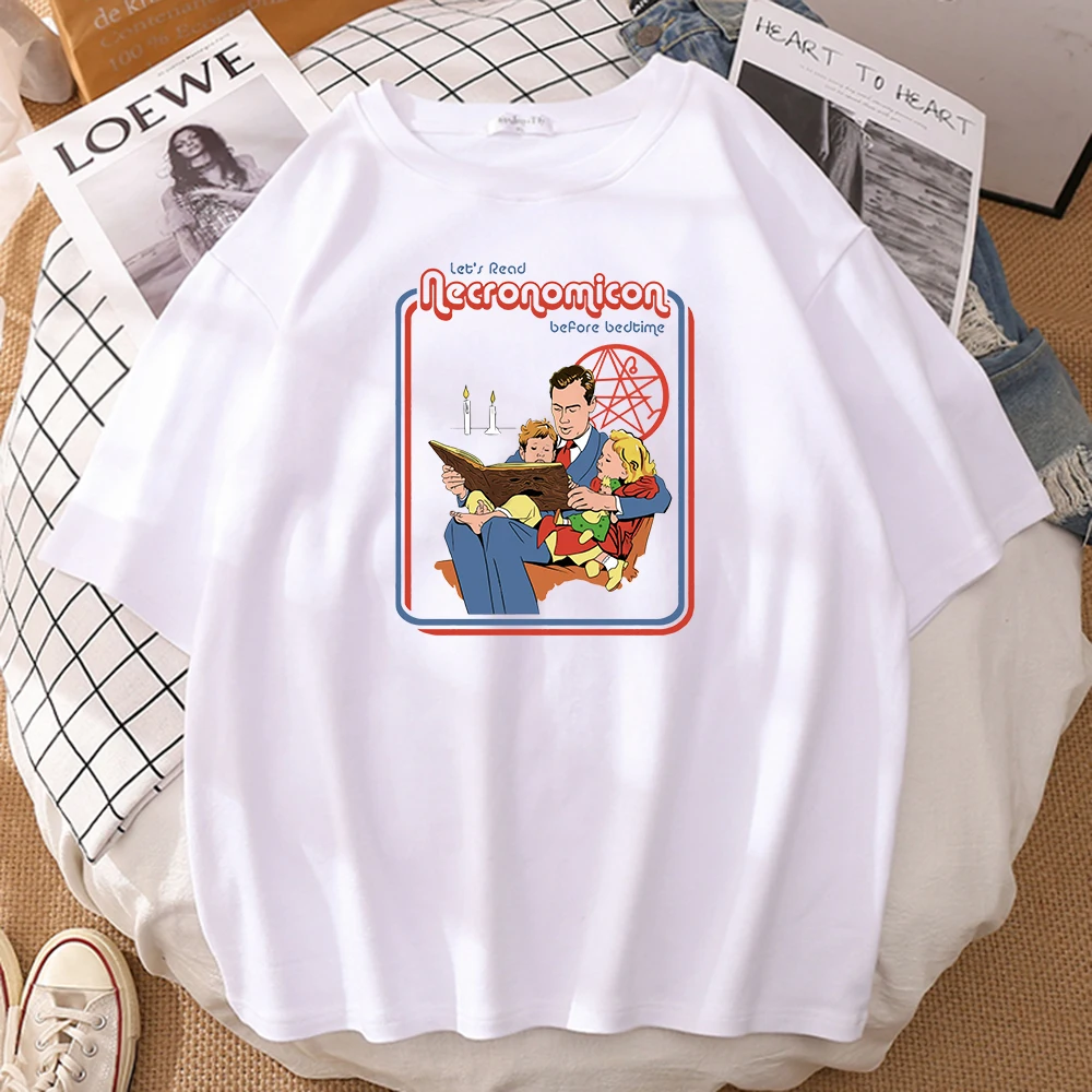 

Футболка Let's Read Necronomicon Before Bedtime, Мужская футболка с принтом родителя и ребенка, повседневные свободные футболки с коротким рукавом, забавная ...