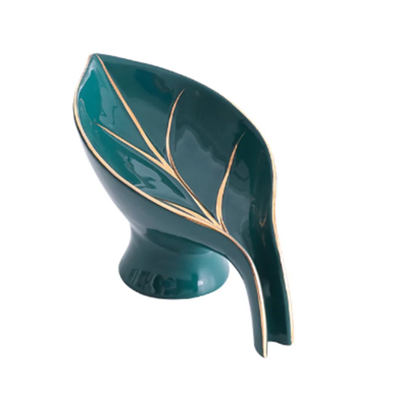 

Роскошный керамический футляр для мыла в форме листа, держатель для мыла в ванную комнату, тарелка для хранения мыла дренаж для мыла, зеленый футляр