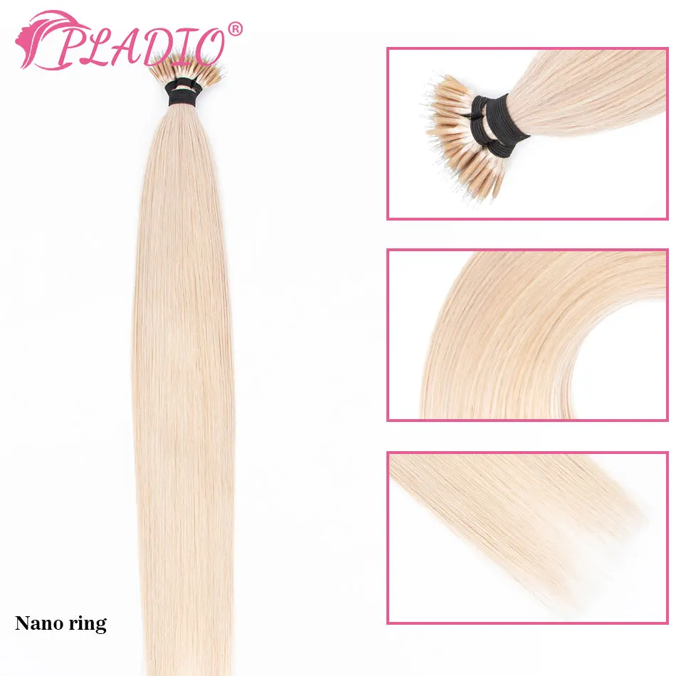 

PLADIO Straight Nano Ring Hair Extensions Natural Human Hair Extensions Brazilian Remy Hair 1g/Pc Fusion Ombre Blond 50 Pcs