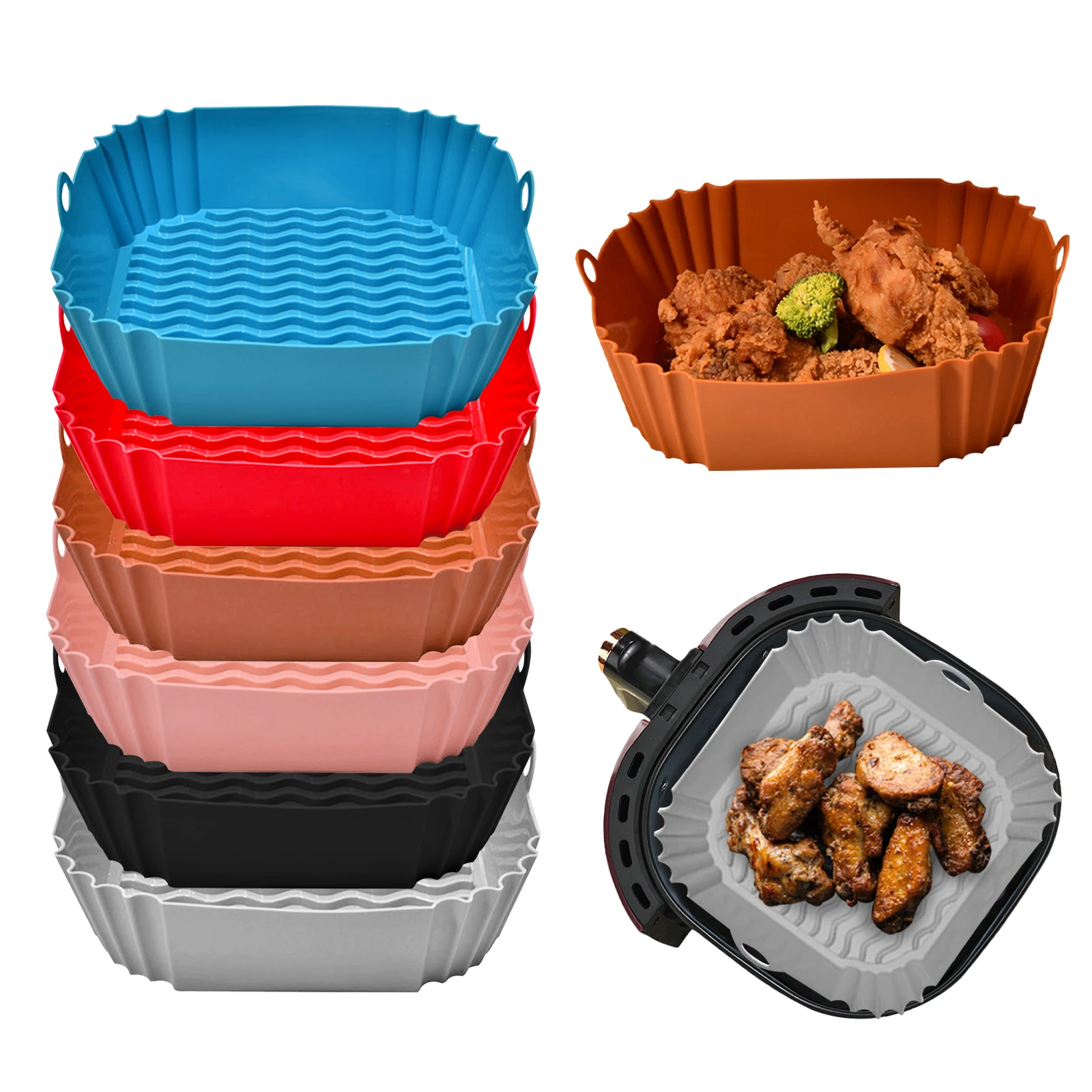 

Airfryer silicone basket Reusable Baking Pan Non-stick Air Fryers Oven Baking Tray Fried Chicken Basket Airfryers Accessories