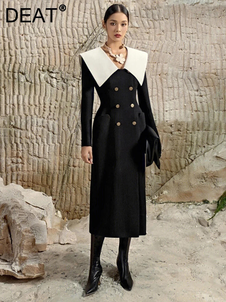 

Женское двубортное платье с длинным рукавом, в стиле пэчворк