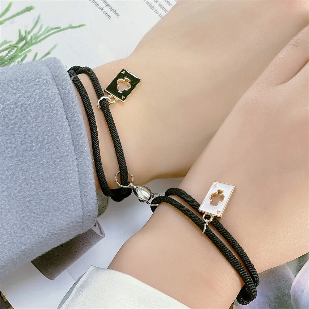 

Fashion Enamel Poker Pendant Woven Bracelet For Women Man Couple Braid Vintage Rope Plum Bossom Bracelet Wear Jewelry Gift
