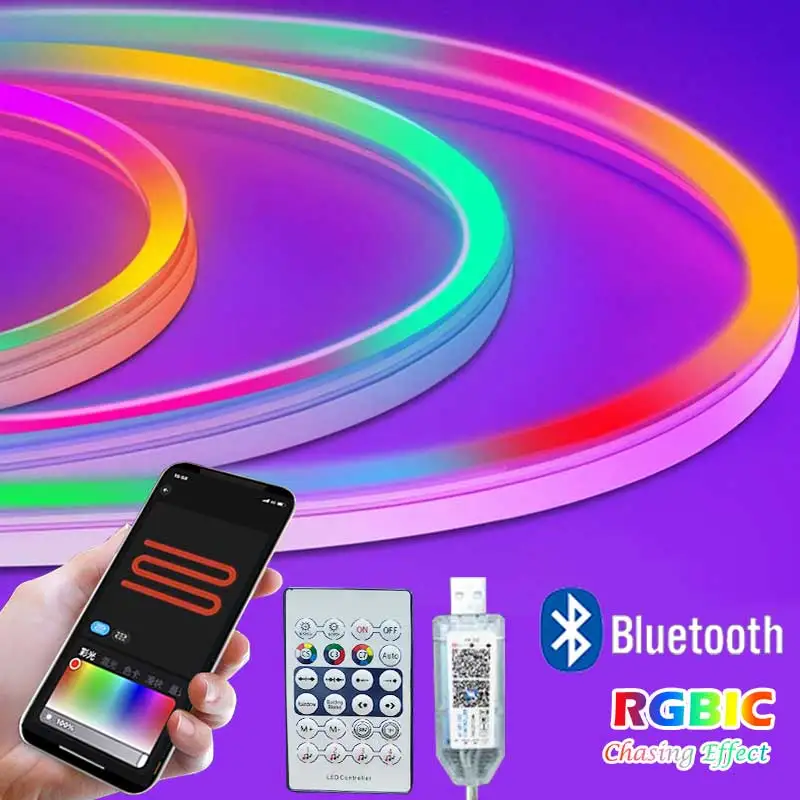 

RGBIC Неоновая светодиодная лента Bluetooth 5В для декора стен
