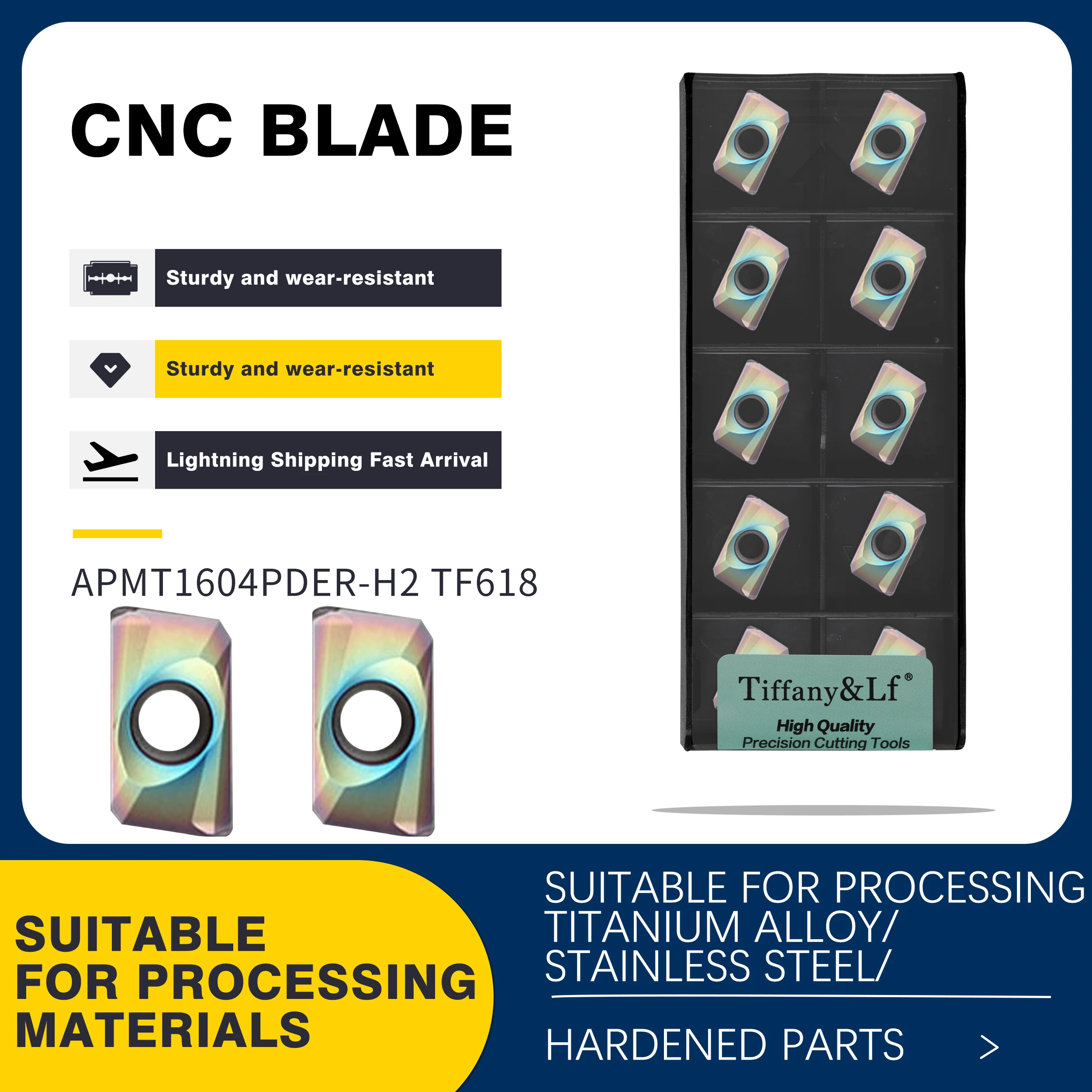 

10pcs APMT1135PDER-H2 TF618 CNC Lathe Turning Tools Cutting Blade APMT1604PDER-H2 TF618 Carbide Color Milling Insert,Steel Tools