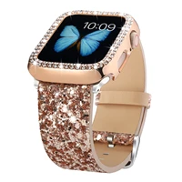 watch case with watchband for apple watch 7 6 5 4 3 2 generation flashing sequin strap with diamond case for iwatch 7 45mm 44mm