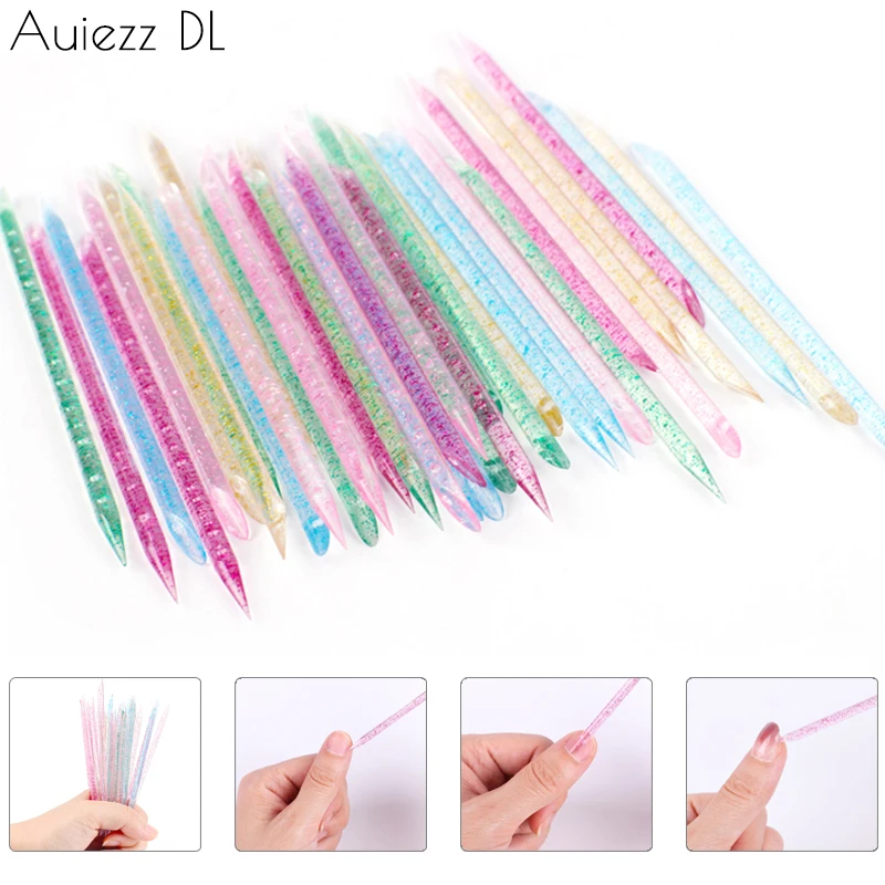 

500 Pcs/Pack 9.5cm Reusable Crystal Sticks Cuticle Pusher Remover Colorful Forks Dual-end Sticker Picker Pedicure Manicure Tools