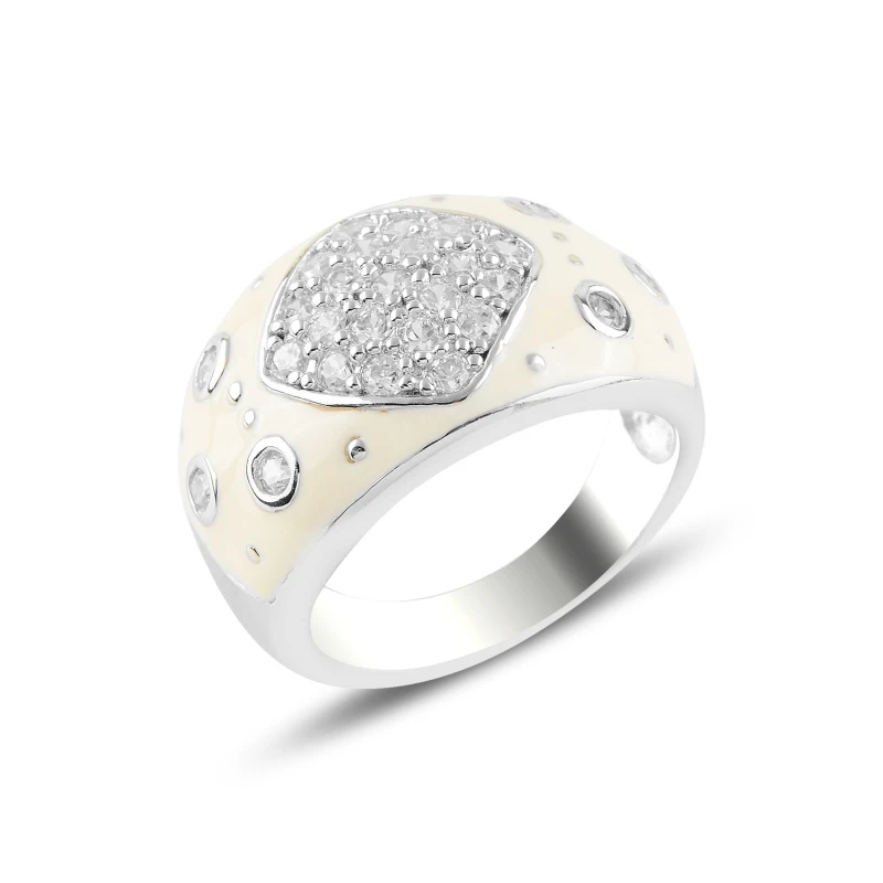 

Silver 925 Sterling Enamel & Zircon Crystal Ring
