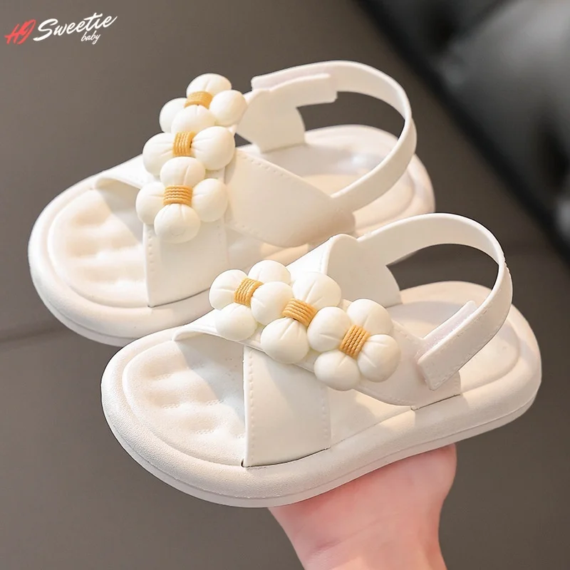 Cute Summer Girls Sandals Floral Non-slip Soft Bottom Children Students Princess Shoes Baby Girls Beach Sandals