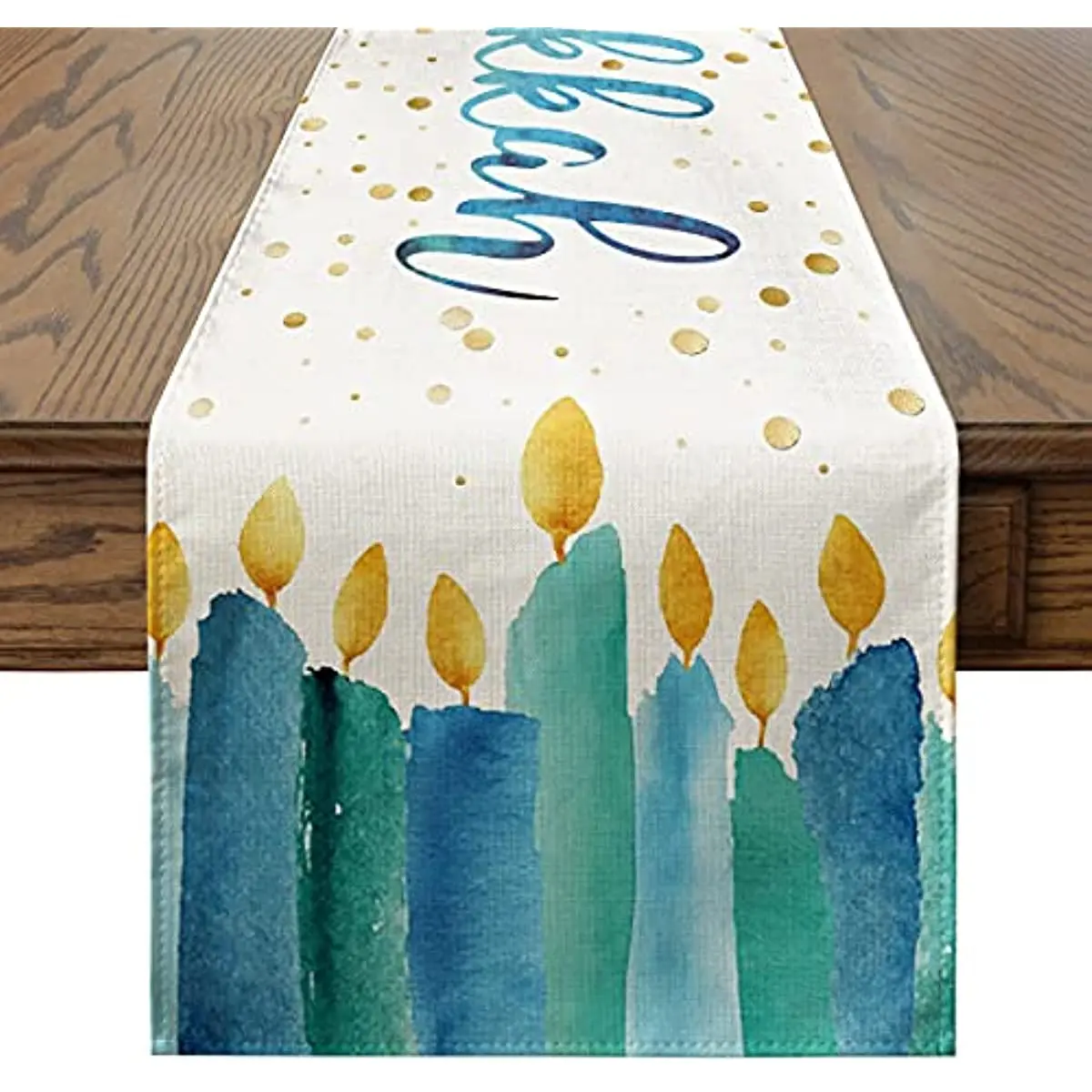 

Watercolor Candle Happy Hanukkah Linen Table Runners Jewish Menorah Chanukah Holiday Party Kitchen Dining Table Decoration