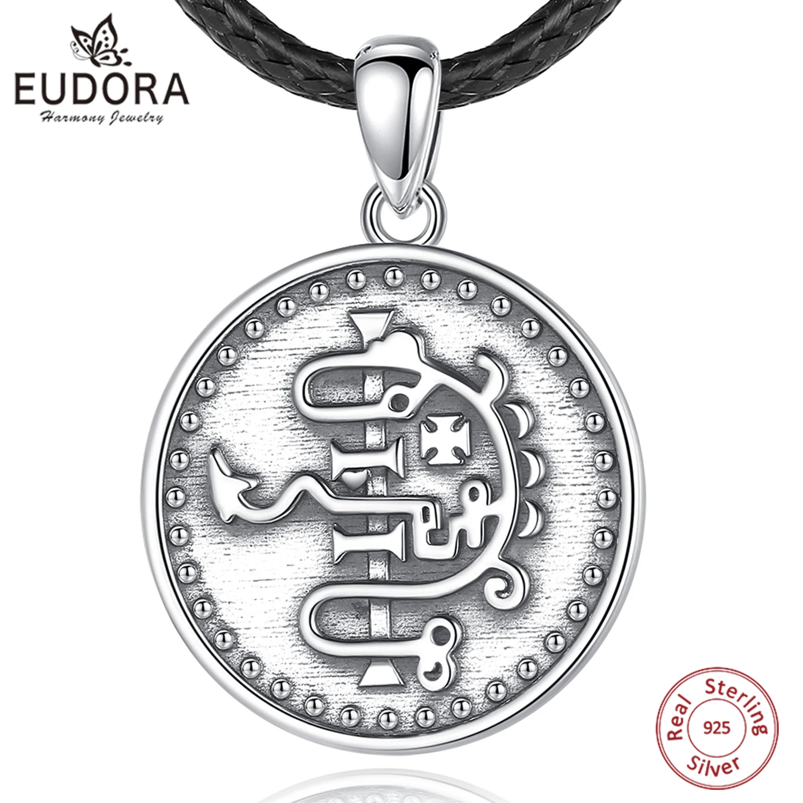 

Eudora 925 Sterling Silver Seal Sigil of Asmoday Necklace Fine King Asmoday Amulet Pendant Vintage Jewelry Gift for Women Man