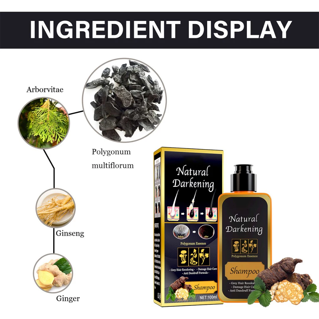 

1 Set 100ml Plant Reverse Natural Black Hair Darkening Shampoo Fast Dye White Grey Hair Removal Styling Tool for Men Women