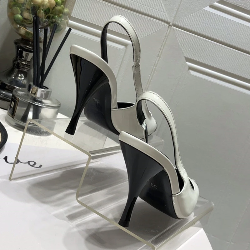 2023 New High Heels Women's Metal Square Head Thin Heel Baotou Sandals Small Documentary Shoes Women