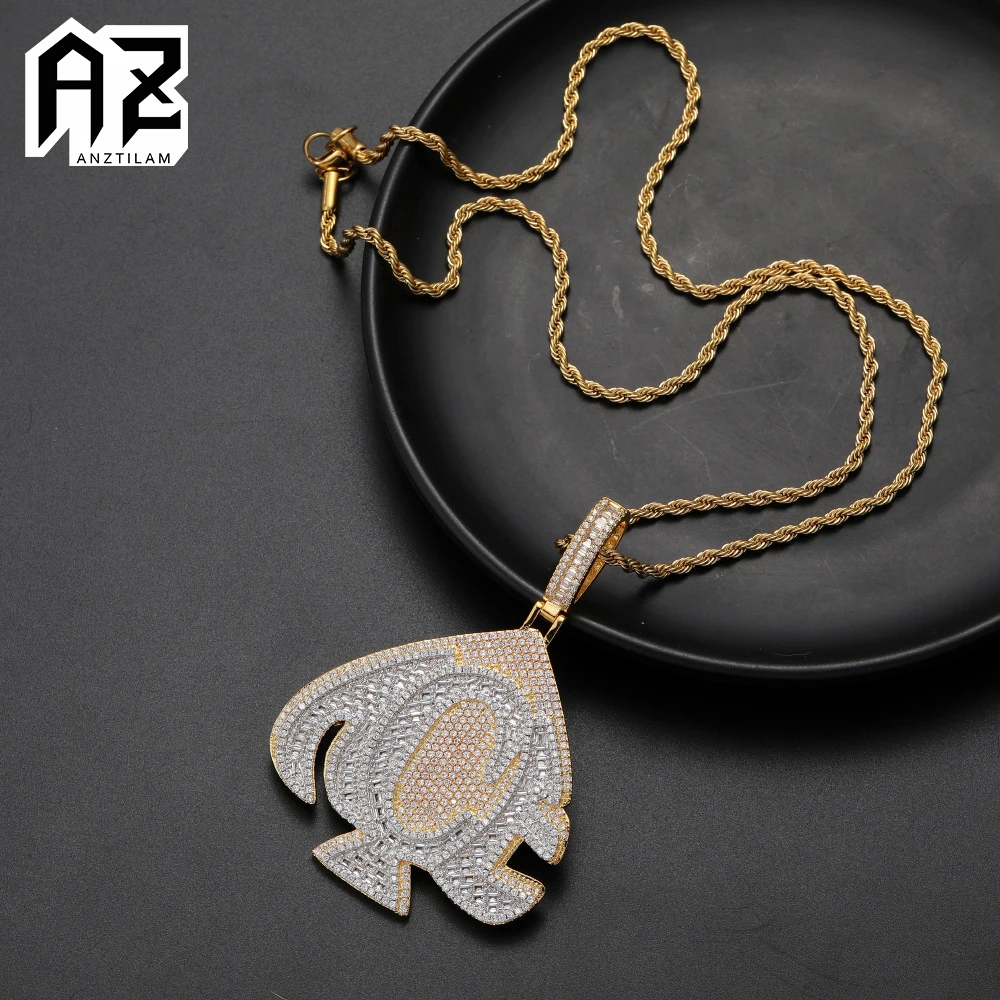 

AZ Iced Out Poker ACE Pendants Necklace Bling Zircon For Women Men Hip Hop Goth Customized Jewelry With Long Chain Free Shipping