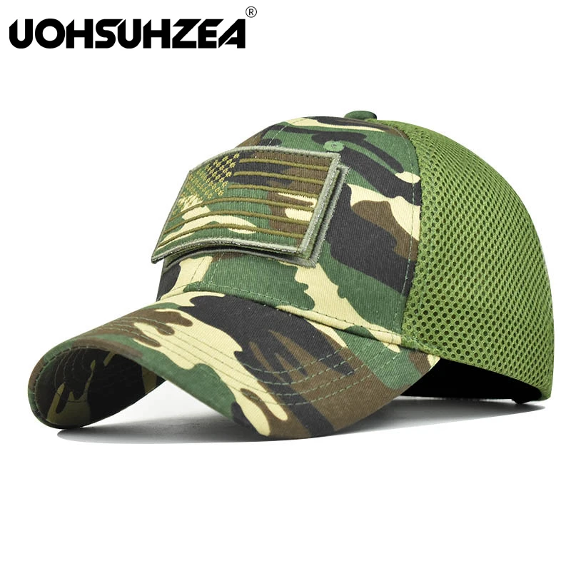 

UOHSUHZEA брендовая летняя новая камуфляжная бейсбольная шляпа на липучке с американским флагом, сетчатая шляпа с вышивкой, мужская шляпа с языком утки, хип-хоп шляпа
