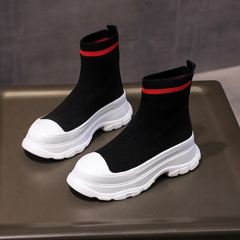 

Модные новые женские ботильоны, вязаные носки на платформе, женская обувь без шнуровки, женские повседневные удобные короткие сапоги для ст...