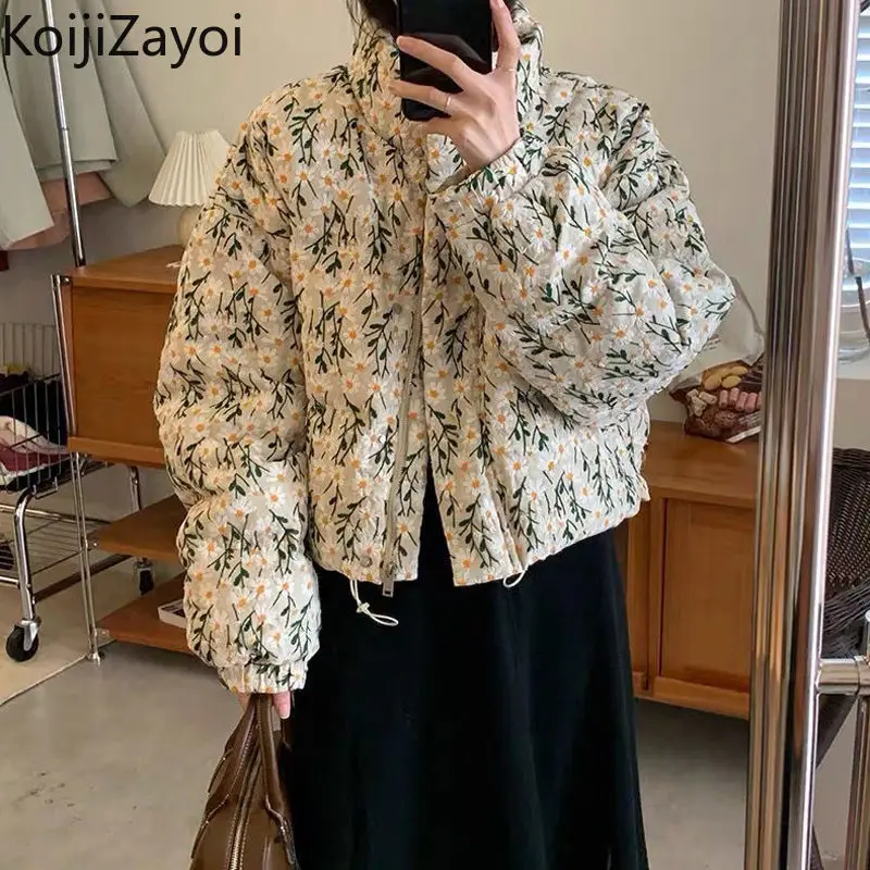 

Koijizayoi Thick Women Flower Parkas Students Chic Fashion Thick Jacket Vintage Lady Quilted Coat Outwear Tops Dropship Jacket