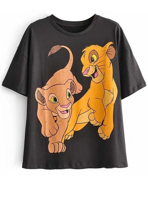 Disney Family T-Shirt Fashion Winnie the Pooh Mickey Mouse Stitch Fairy Dumbo SIMBA Cartoon Print Women T-Shirt Cotton Tee Tops 6