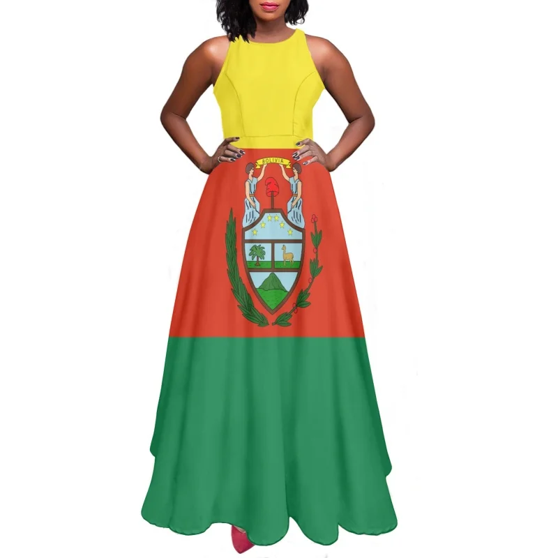 

Bolivia Flag Design Female Long Camis Dress Streetwear Elegant Women Causal Flare Camis Dresses One Piece Lady Vestido de Mujer