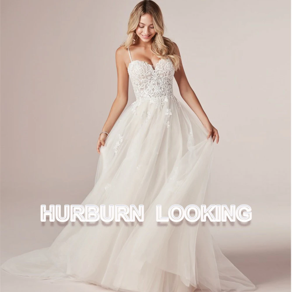 

HERBURN Sexy Wedding Dresses Advanced Spaghetti Straps Sweetheart Appliques New Arrival Romantic Robe De Mariée Engagement Plus