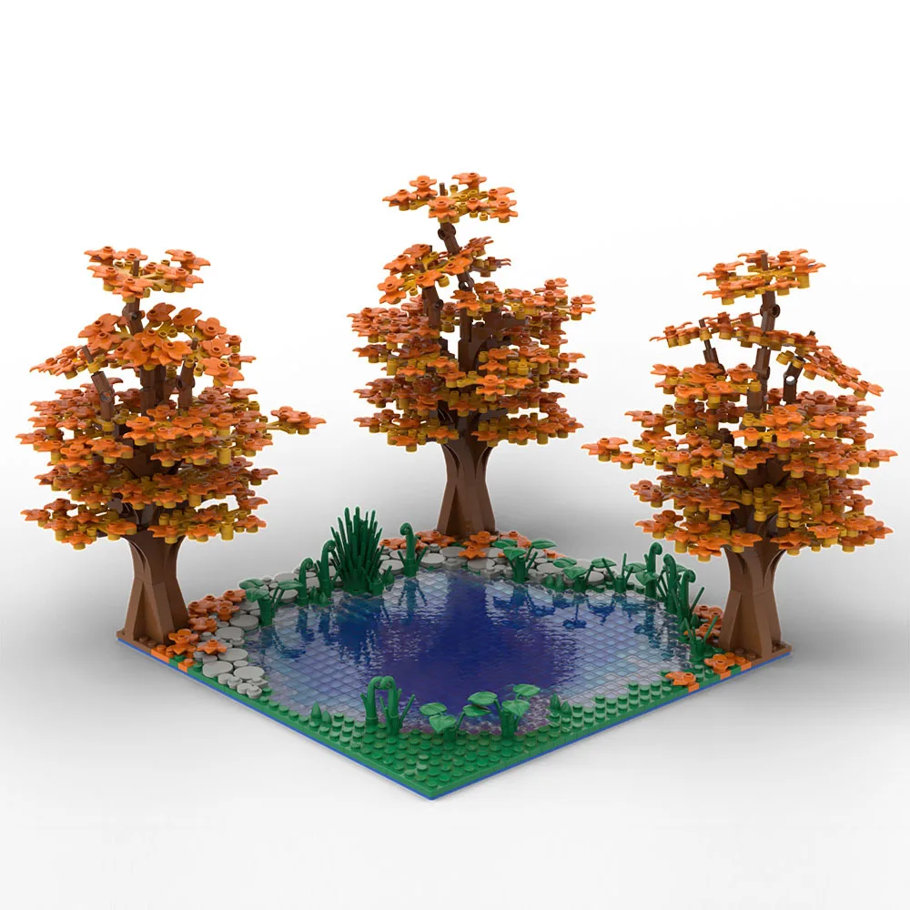 

Urban Landscape Autumn Maple Leaf Forest Building Blocks City Trees Lakes Stone Grass Mini Bricks Construction Toys For Children