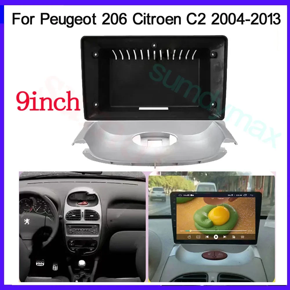 9-дюймовая 2-диночная рамка для автомобильного радиоприемника Peugeot 206 2004-2008 Citroen C2