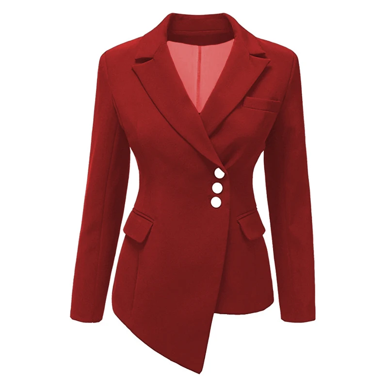 Women's lapel coat coat solid color long-sleeved single-breasted office ladies pocket cotton asymmetric casual blazer fall 2023