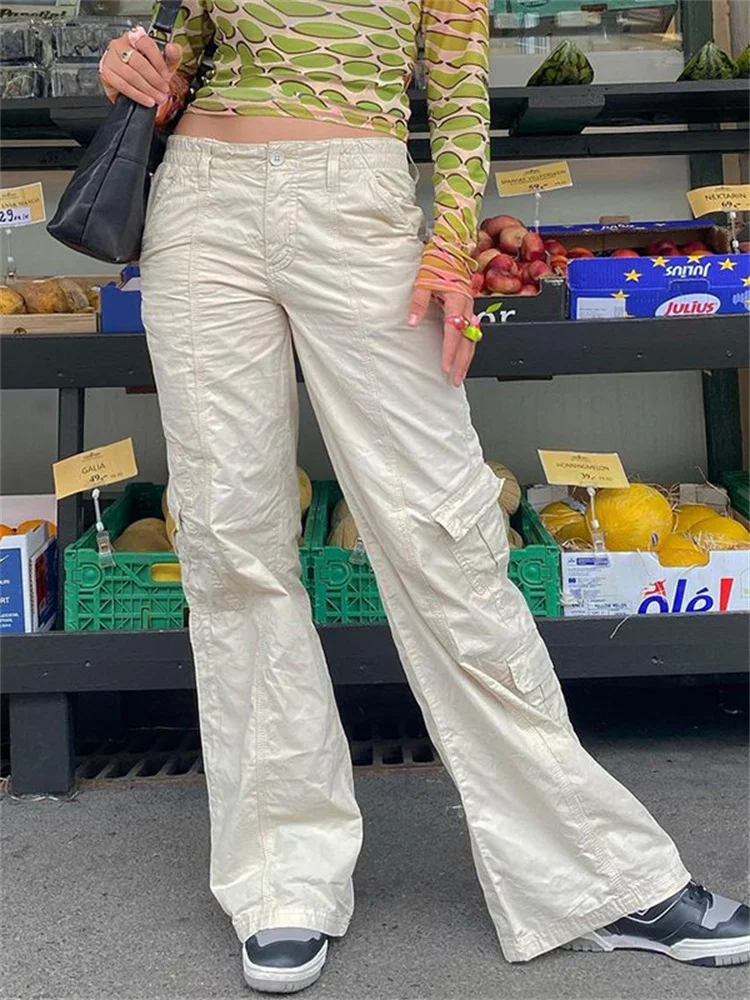 

Retro Street Style Spice Girl Low Waist Multi Pocket Woven Straight Tube Casual Pants for Women 2022 Spring New Cyber Y2k Gothic