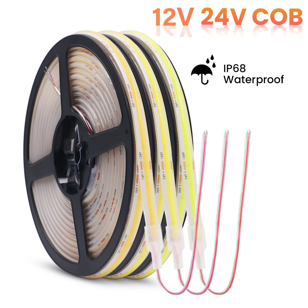 Водонепроницаемая светодиодная лента COB IP68 320 светодиодов/м 12 В 24 постоянного