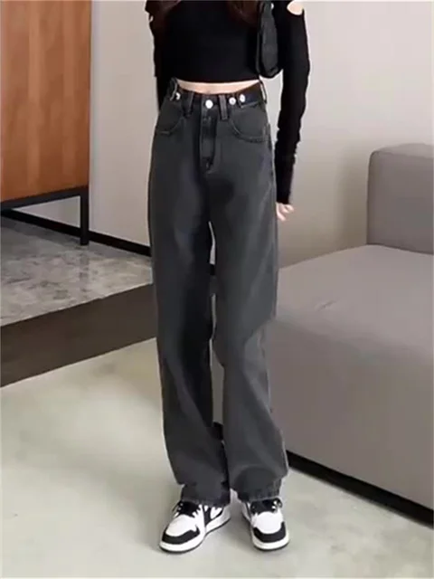 

Женские мешковатые джинсы, широкие брюки полной длины с высокой талией и имитацией молнии, винтажные брюки в уличном стиле, новинка 2023