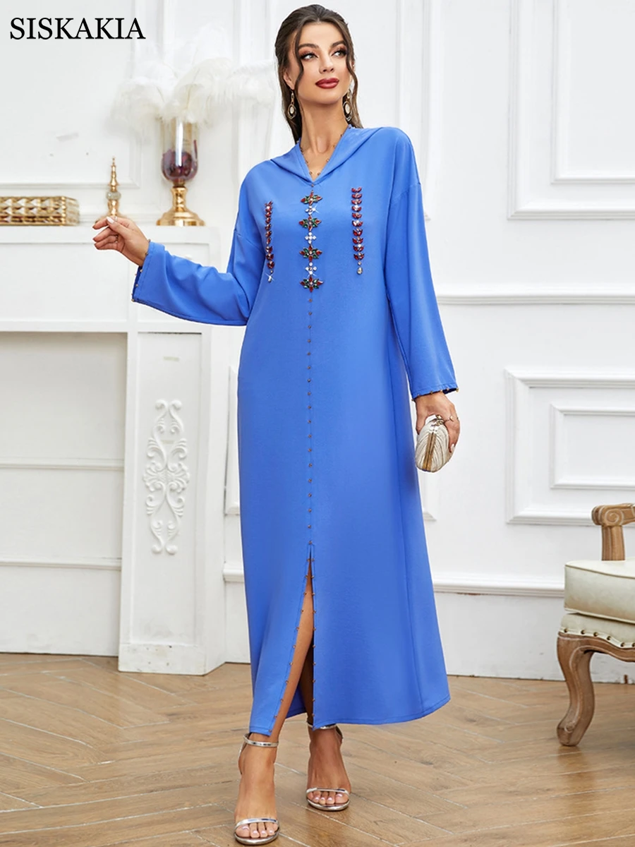 

Женское алмазное платье с капюшоном 2022, летние праздничные вечерние платья макси с длинным рукавом, повседневные платья Vestido Femininas Robe Ramadan