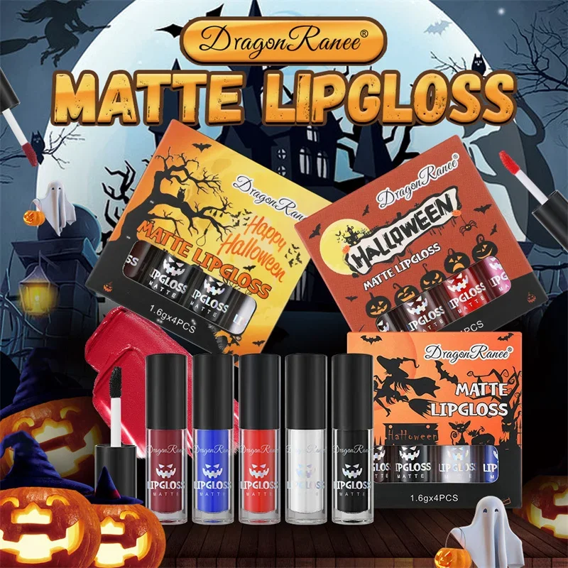 

4 PCS Matte Lip Gloss Kit Halloween Makeup False Blood Soft Mist Lasting Waterproof Velvet Liquid Lipstick Non To Fade Lipsticks