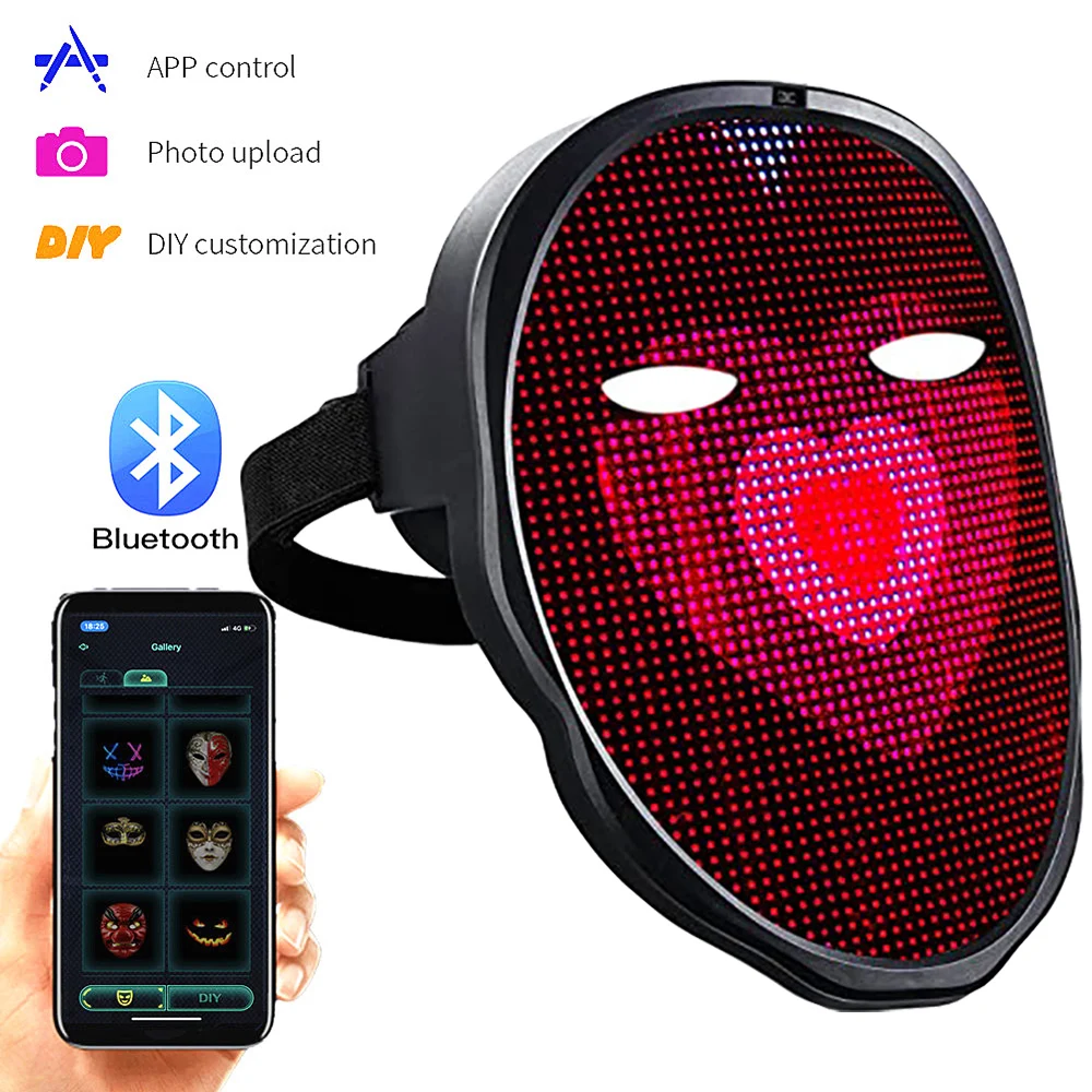 

Светодиодная маска, Bluetooth, rgb, управление через приложение, реквизит для Хэллоуина, карнавала, Хэллоуин маска для вечеринки