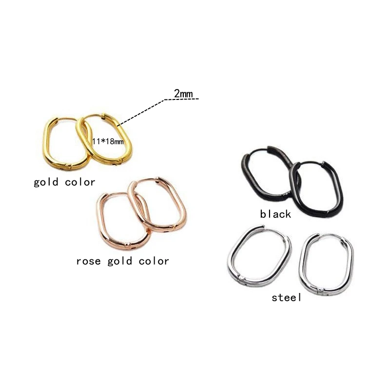 

2mm 11*18mm Black Steel Gold Color 316L Stainless Steel Round Shape Hoop Earrings Vacuum Plating No Easy Fade Allergy Free