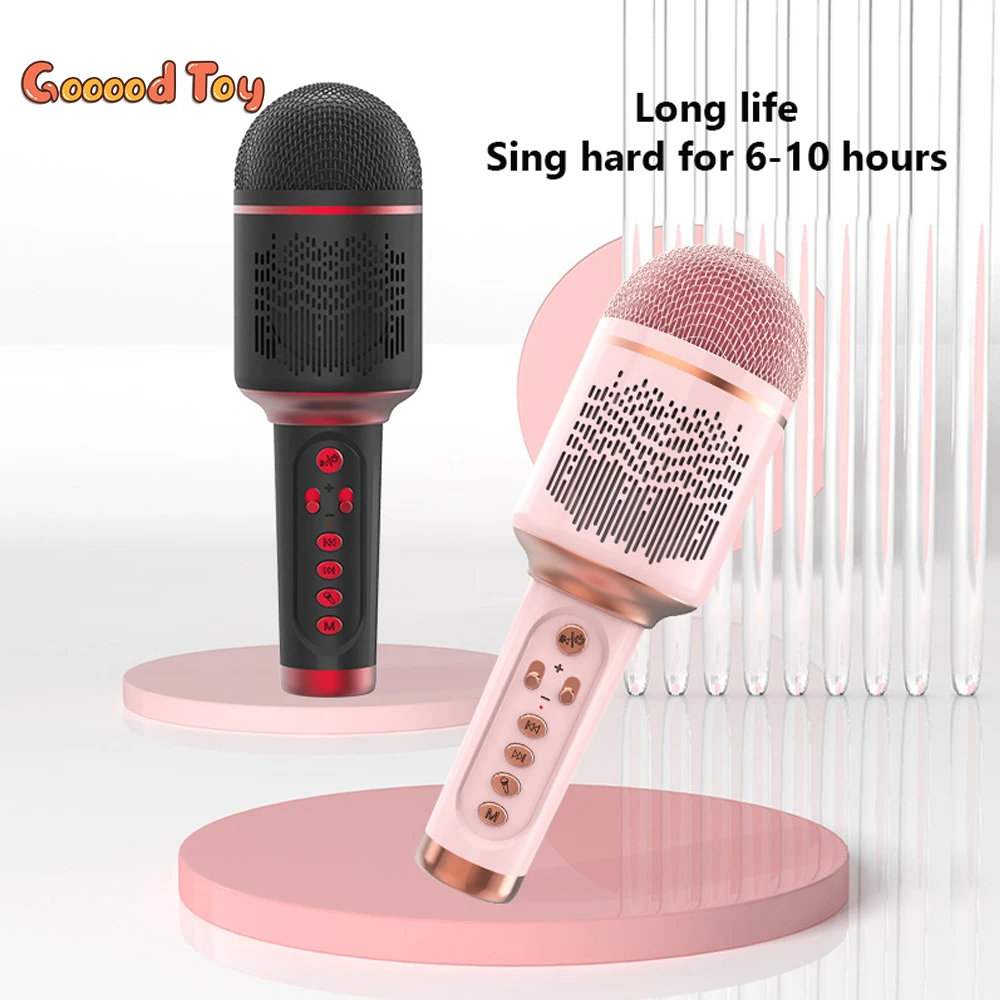 Kids Microphone Wireless Bluetooth Karaoke Handheld Portable Speaker Home Ktv Player with Dancing Led Lights Record Function Toy