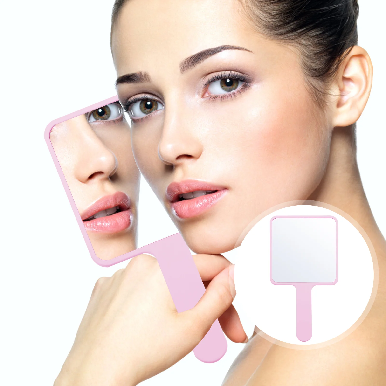 

Mirror Handheld Hand Makeup Handle Mirrors Travel Barber Held Portable Hairdressers Vanity Wooden Salon Magnifying Make Square