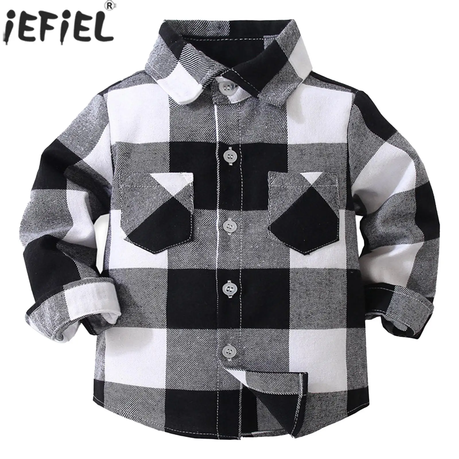 

Toddler Boys Spring Autumn Plaid Shirts Long Sleeve Turndown Collar Casual Cotton Tops baby Preppy Style Costume Daily Wear