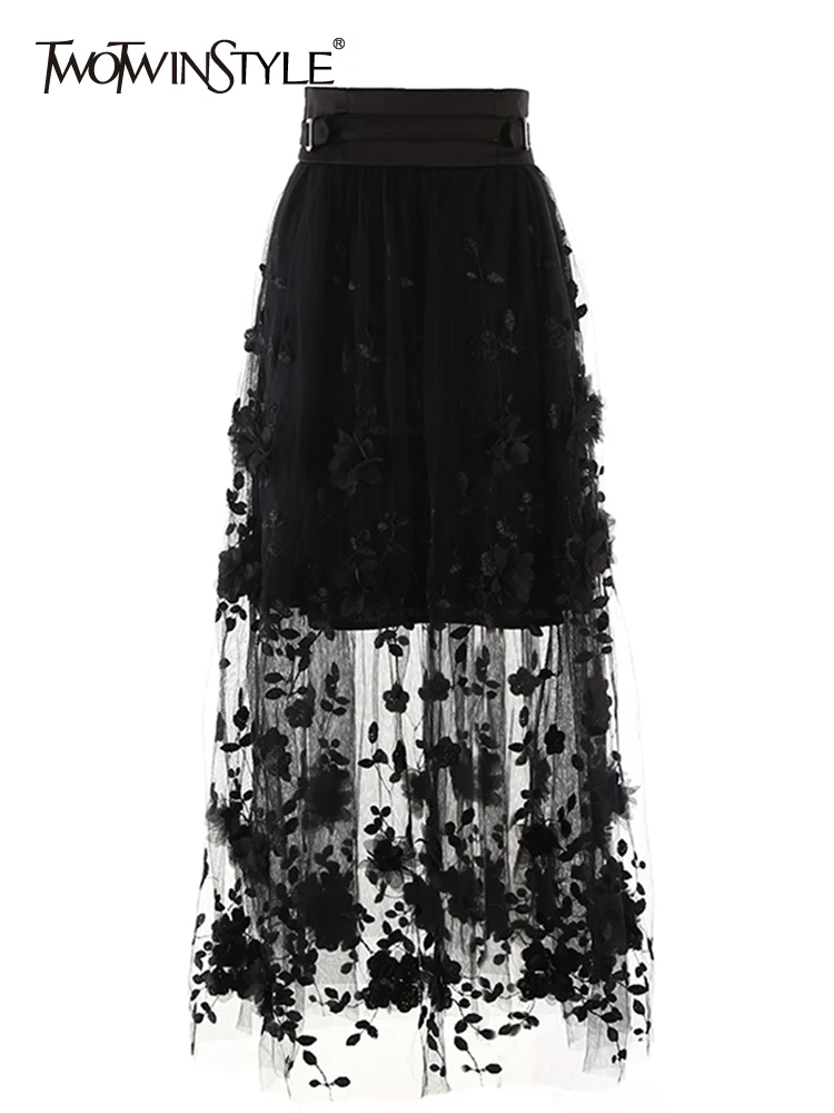 

Женская юбка TWOTWINSTYLE, однотонная повседневная юбка с вышивкой, с высокой талией, в стиле пэчворк, 2023