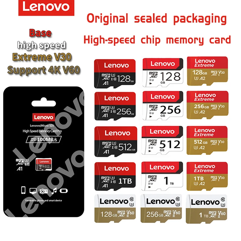 

100% Lenovo High Speed Large Capacity USB Drive Micro SD 32GB 64GB 128GB 256GB 512GB 1TB Micro SD SDHC Card 10 TF Memory Card