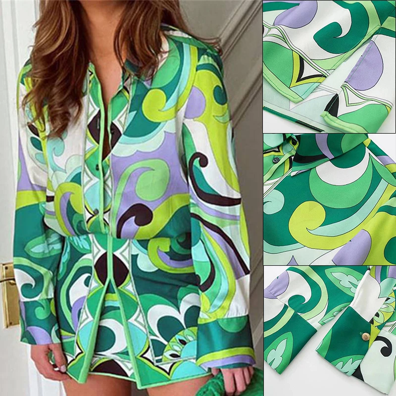 

Vintage Long Shirts Women Floral Print Button Sleeve Fashion Loose Blouses