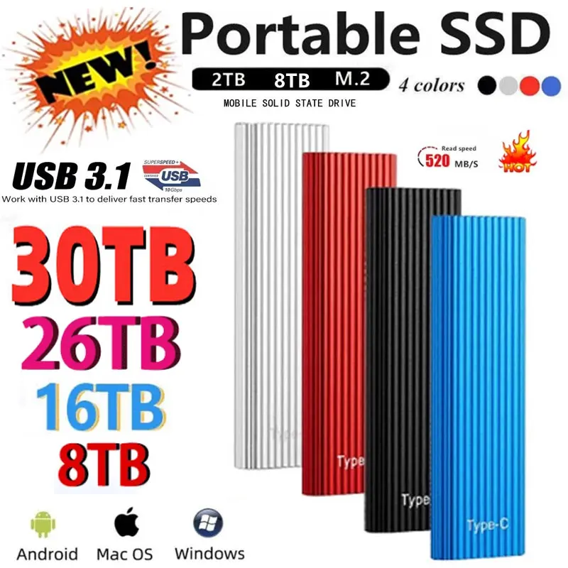 

New External Flash Drive HDD Portable 1tb SSD 2TB 4TB 8TB HD Externo Hard Disks USB3.0 Storage Decives for Computers Notebook