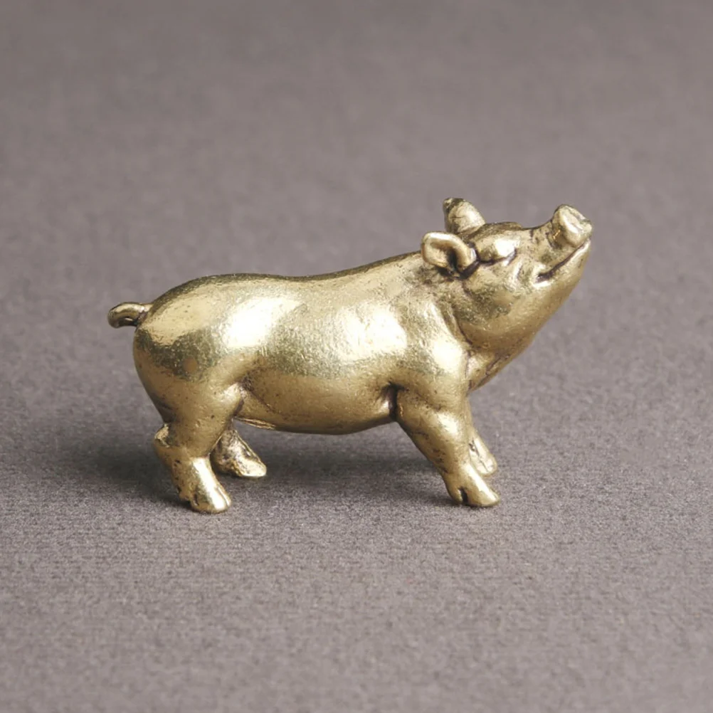 

Brass Piggy Household Decor Vintage Statue Living Room Tabletop Animal Desktop Figurine