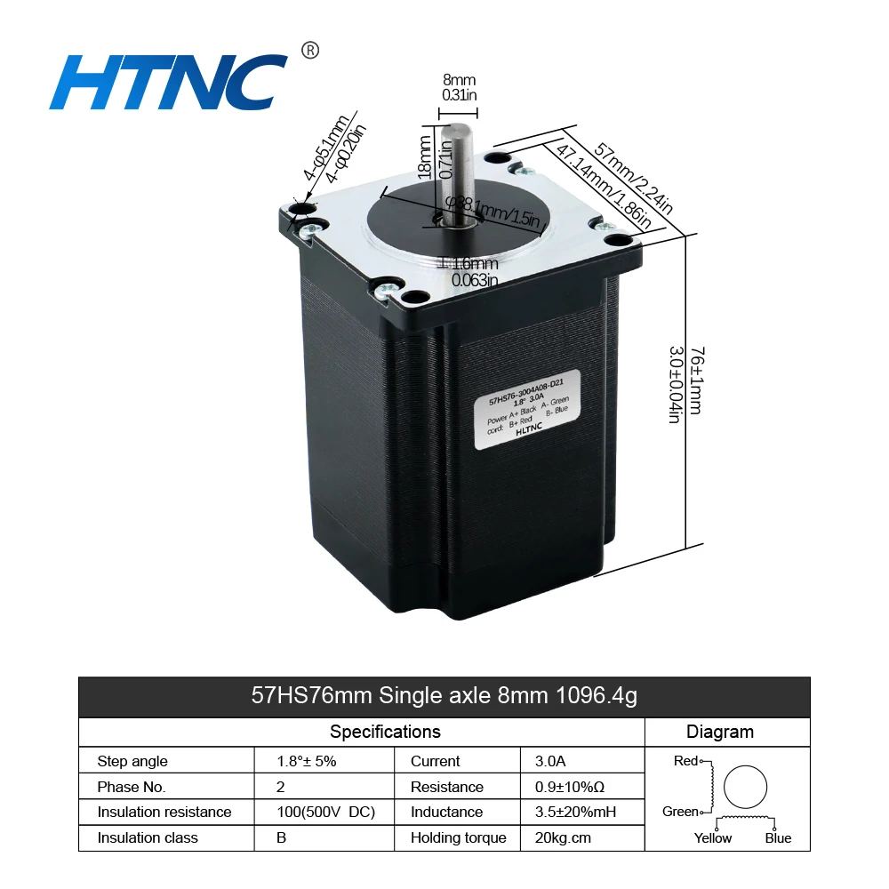 

Шаговый двигатель Nema 23 20-50V 1.2-3 Нм 3A 4 провода