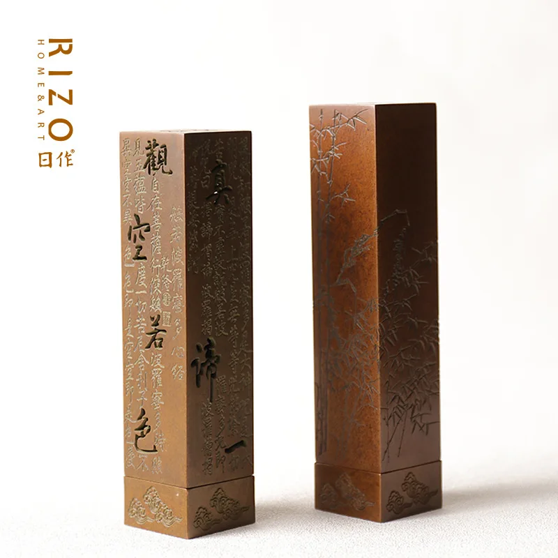 

Медная горелка Qingsong Tang Su Gong Master Hu Qingsong ручная резная квадратная бамбуковая красная медная горелка для благовоний Вертикальная горелка для б...