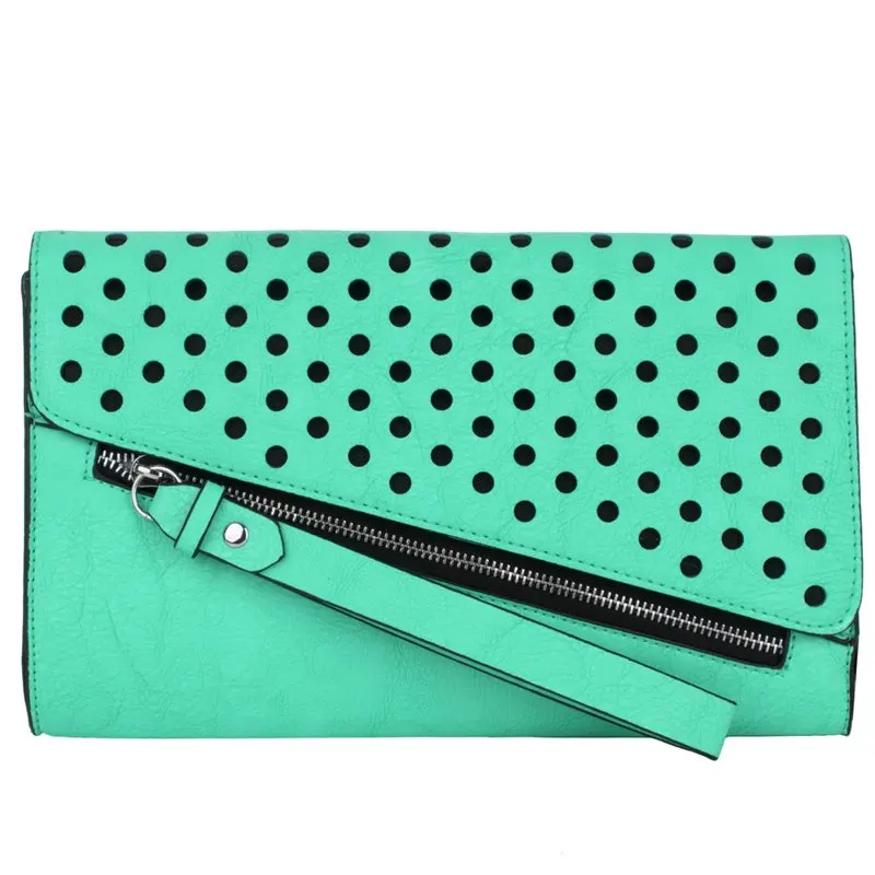 

Women's Vegan Polka Dot Clutch with Adjustable Strap for Everyday Use