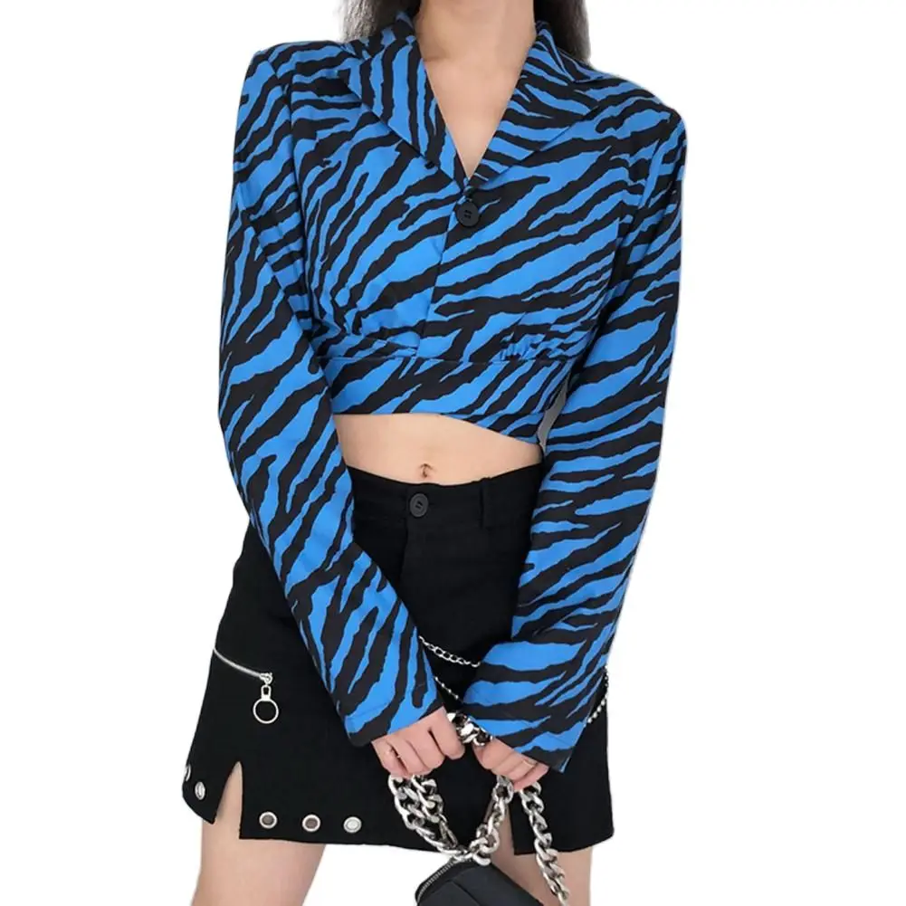 

Spring 2022 Fashion Women Blouses Long Sleeve Lapel Zebra Print Sexy Cropped Shirt Back Bowknot Stylish Blouses Shirts Office