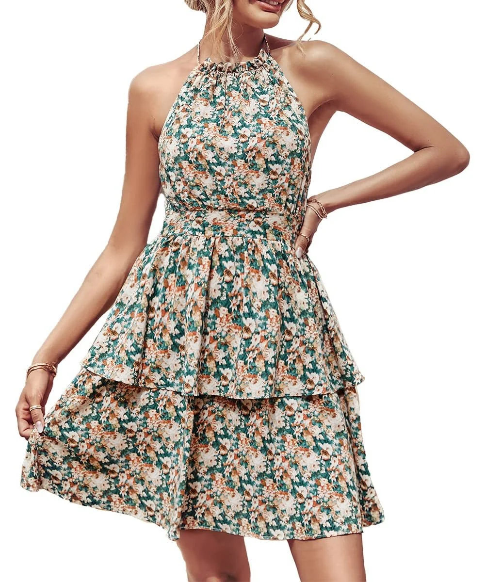 

Women's Summer Halter Backless Printed Sleeveless Dress